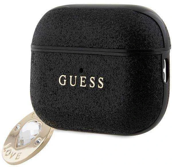 Guess GUAP2PGEHCDK AirPods Pro 2 (2022/2023) dėklas juodos spalvos Fixed Glitter Heart Diamond Charm