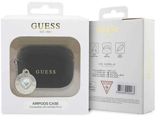 Guess GUAP2PGEHCDK AirPods Pro 2 (2022/2023) dėklas juodos spalvos Fixed Glitter Heart Diamond Charm