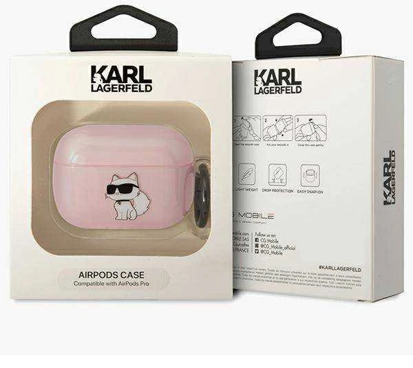 Karl Lagerfeld KLAPHNCHTCP Airpods Pro dėklas, rožinės spalvos, Ikonik Choupette
