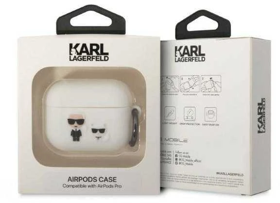 Karl Lagerfeld KLACAPSILKCW AirPods Pro dėklas, baltos spalvos, Silicone Karl & Choupette