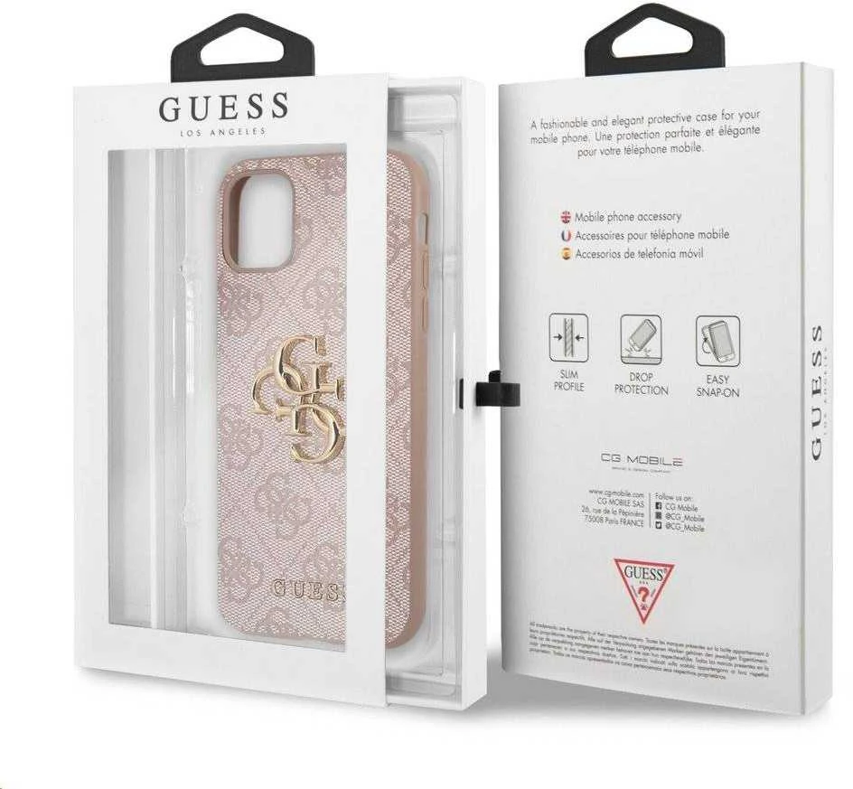 Apple iPhone 11 6.1 „Guess dėklas 4G Big Metal Logo GUHCN614GMGPI rožinės spalvos