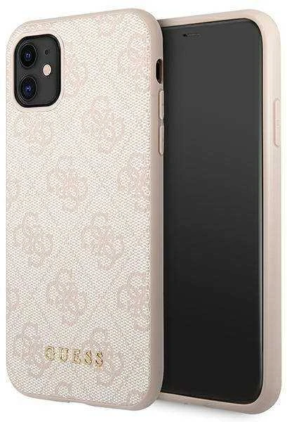 Guess GUHCN61G4GFPI Apple iPhone 11 6,1″ rožinės spalvos kietas dėklas 4G Metal Gold Logo