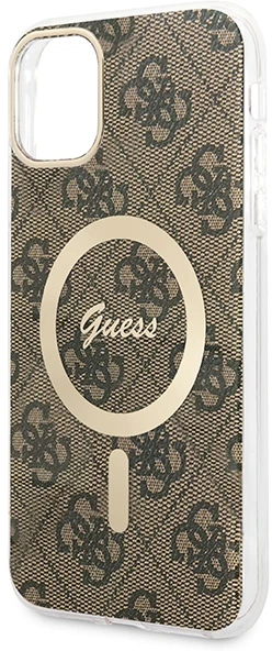 Guess Rinkinys GUBPN61H4EACSW Dėklas+ Įkroviklis Apple iPhone 11 6,1″ rudos spalvos kietas dėklas 4G Print MagSafe