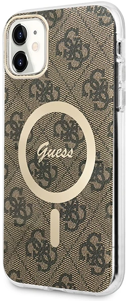 Guess Rinkinys GUBPN61H4EACSW Dėklas+ Įkroviklis Apple iPhone 11 6,1″ rudos spalvos kietas dėklas 4G Print MagSafe