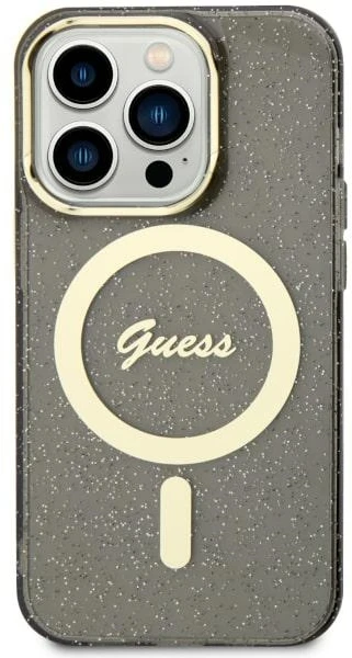 Guess dėklas skirtas iPhone 11 GUHMN61HCMCGK juodas kietas dėklas Glitter Gold MagSafe