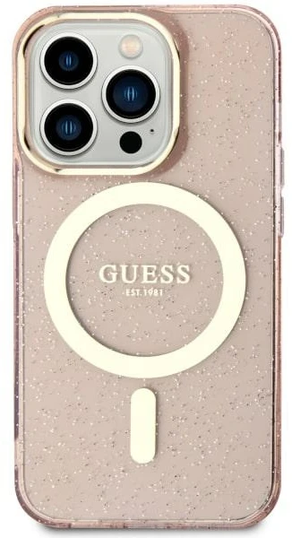 Guess GUHMN61HCMCGP Apple iPhone 11 / Xr 6.1″ rožinės spalvos kietas dėklas Glitter Gold MagSafe