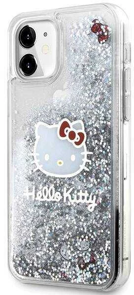 Hello Kitty HKHCN61LIKHET Apple iPhone 11 / Xr 6.1″ sidabrinis kietas dėklas Liquid Glitter Charms Kitty Hea