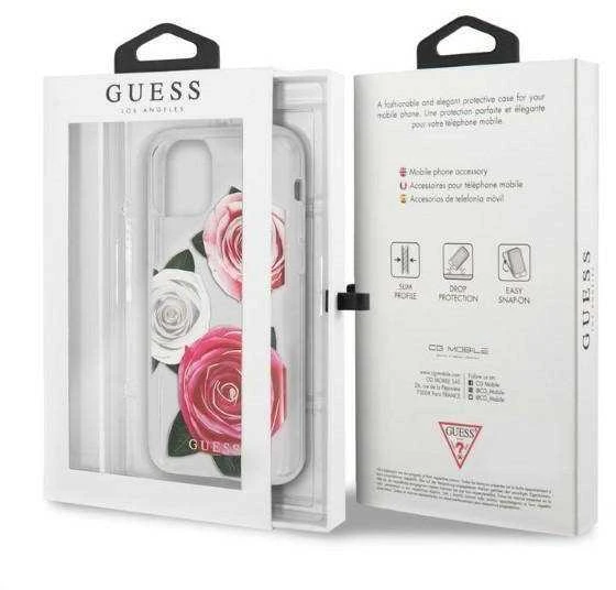 Guess GUHCN58ROSTRT Apple iPhone 11 Pro skaidrus kietas dėklas Flower Desire rožinės spalvos & baltos spalvos Rose