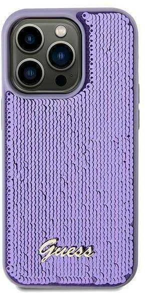 Guess GUHCN61PSFDGSU Apple iPhone 11 / Xr 6.1″ violetinės spalvos kietas dėklas Sequin Script Metal