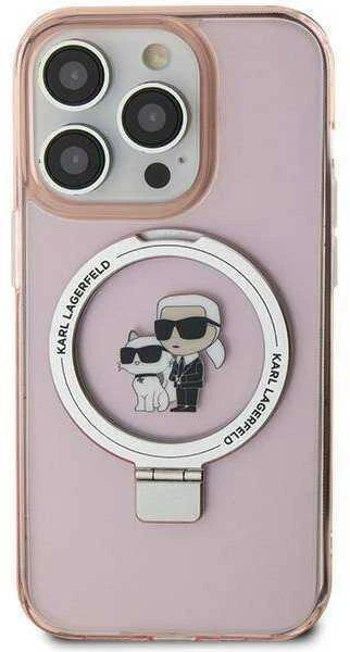Karl Lagerfeld KLHMN61HMRSKCP Apple iPhone 11/ Xr 6.1″ rožinės spalvos kietas dėklas Ring Stand Karl&Choupettte Mag