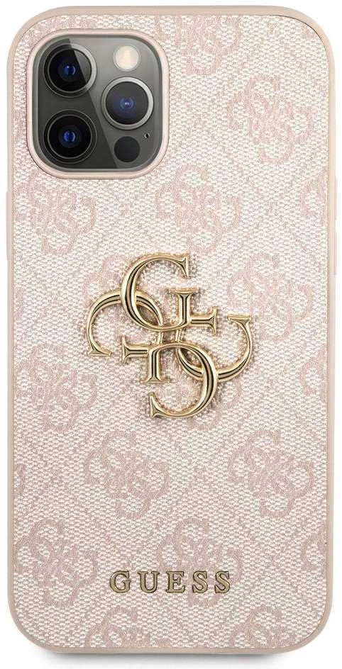 Guess PU 4G Metal Logo dėklas skirtas Apple iPhone 12/12 Pro rožinės spalvos