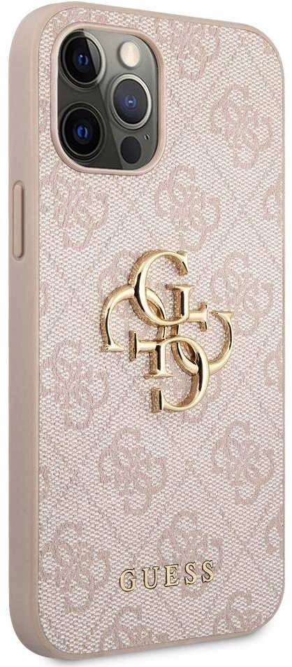 Guess PU 4G Metal Logo dėklas skirtas Apple iPhone 12/12 Pro rožinės spalvos