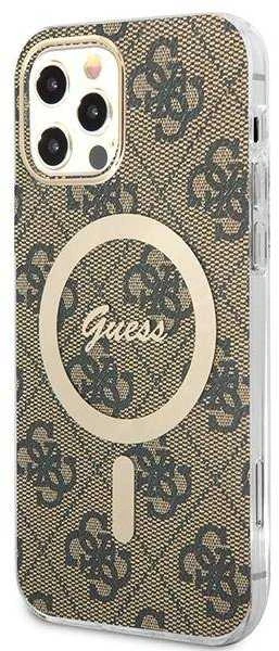 Guess Rinkinys GUBPP12MH4EACSW Dėklas+ Įkroviklis Apple iPhone 12/12 Pro rudos spalvos kietas dėklas 4G Print MagSafe