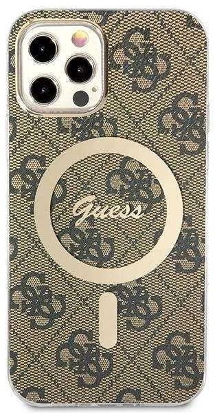 Guess Rinkinys GUBPP12MH4EACSW Dėklas+ Įkroviklis Apple iPhone 12/12 Pro rudos spalvos kietas dėklas 4G Print MagSafe
