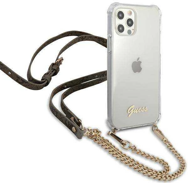 Apple iPhone 12 / 12 Pro Guess dėklas 4G Gold Chain (GUHCP12MKC4GSGO) skaidrus