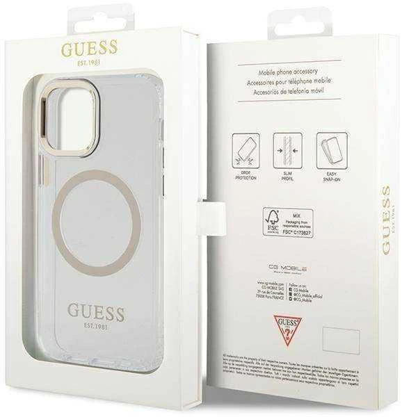 Guess GUHMP12MHTRMD Apple iPhone 12/12 Pro 6.1″ auksinis kietas dėklas Metal Outline Magsafe