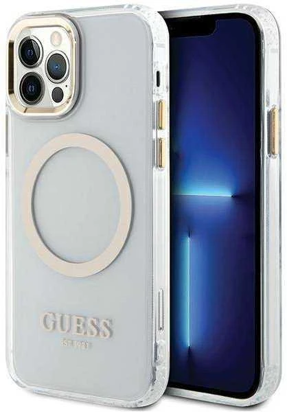 Guess GUHMP12MHTRMD Apple iPhone 12/12 Pro 6.1″ auksinis kietas dėklas Metal Outline Magsafe