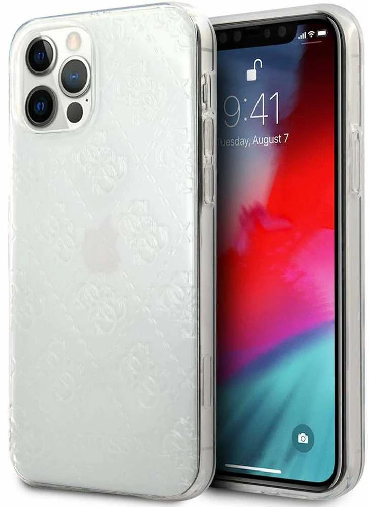 Guess GUHCP12M3D4GTR Apple iPhone 12/12 Pro 6,1″ skaidrus kietas dėklas 4G 3D Pattern Collection
