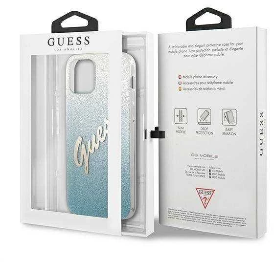 Apple iPhone 12 Mini Guess dėklas Glitter Gradient Script (GUHCP12SPCUGLSBL) mėlynos spalvos