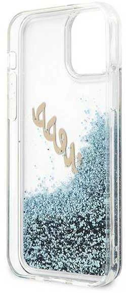 Guess GUHCP12SGLVSBL Apple iPhone 12 mini 5,4″ mėlynas kietas dėklas Glitter Vintage Script