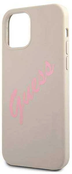GUESS kietas dėklas GUHCP12SLSVSGP silikoninis vintažinis iPhone 12 mini Rožinis/pilkas