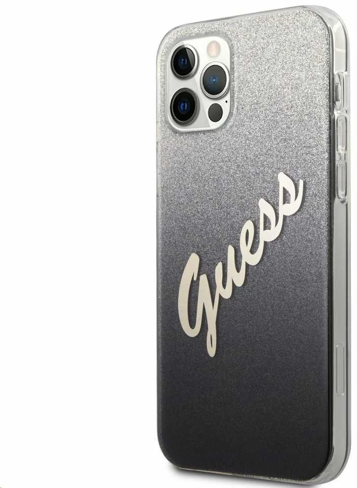 Dėklas GUESS GLITTER GRADIENT SCRIPT IPHONE 12 PRO MAX Juodas