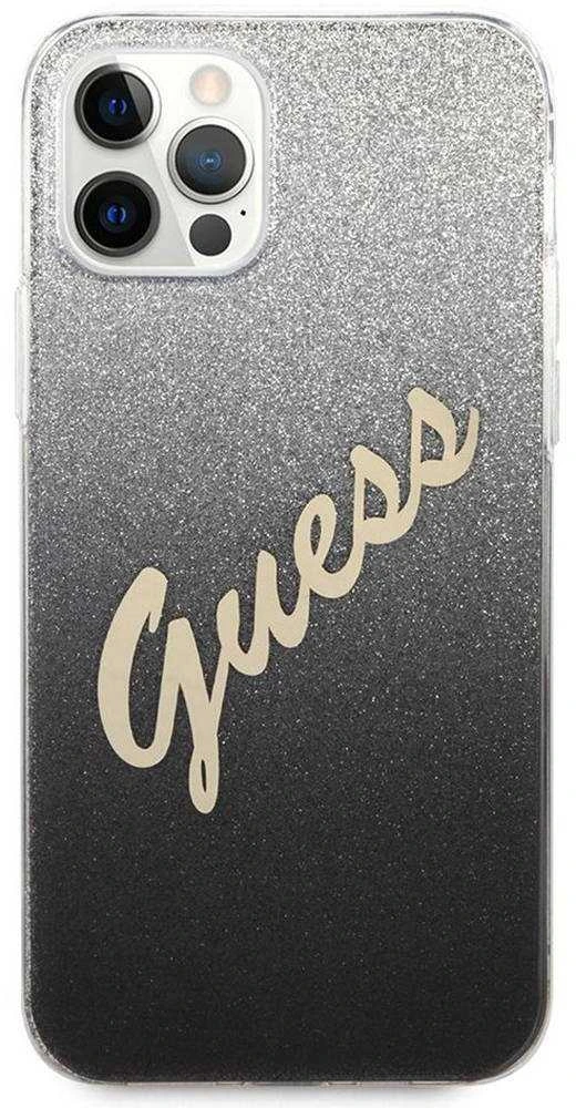 Dėklas GUESS GLITTER GRADIENT SCRIPT IPHONE 12 PRO MAX Juodas
