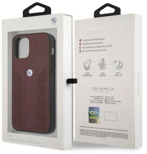 BMW BMHCP12LRSPPR Apple iPhone 12 Pro Max 6,7″ red kietas dėklas Leather Curve Perforate