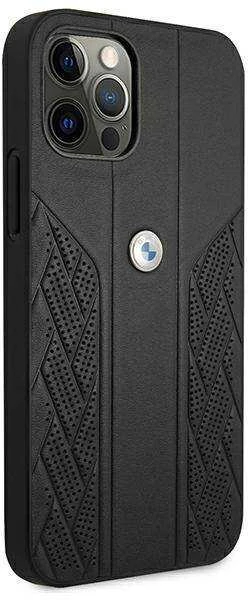 BMW BMHCP12LRSPPK Apple iPhone 12 Pro Max 6,7″ juodos spalvos kietas dėklas Leather Curve Perforate