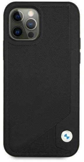 BMW BMHCP12LRCDPK Apple iPhone 12 Pro Max 6,7″ juodos spalvos kietas dėklas Leather Deboss