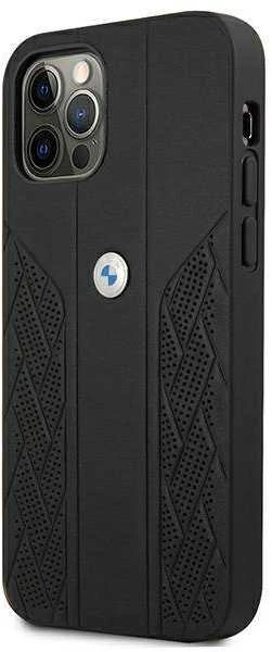 BMW BMHCP12LRSPPK Apple iPhone 12 Pro Max 6,7″ juodos spalvos kietas dėklas Leather Curve Perforate