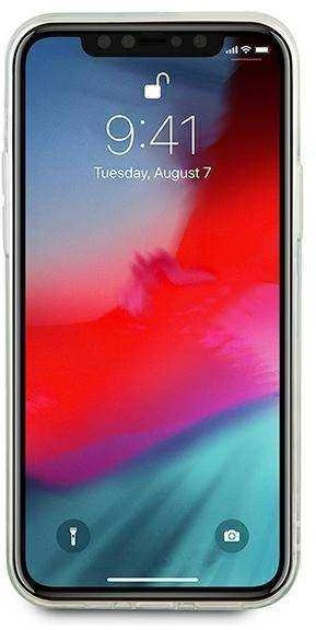 Guess GUHCP12LGLVSBL Apple iPhone 12 Pro Max 6,7″ mėlynas kietas dėklas Glitter Vintage Script