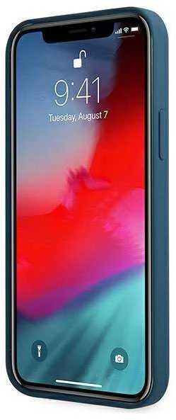 Guess GUHCP12LLSLMGBL iPhone 12 Pro Max 6,7″ mėlynas kietas dėklas Metal Logo Script