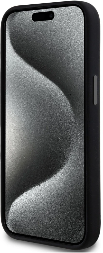 DKNY DKHMP14SSMCHLK Apple iPhone 14 15 13 6.1″ juodos spalvos kietas dėklas Liquid Silicone Small Metal Logo MagSafe