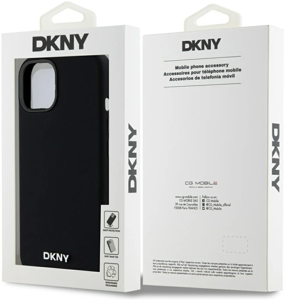 DKNY DKHMP14SSMCHLK Apple iPhone 14 15 13 6.1″ juodos spalvos kietas dėklas Liquid Silicone Small Metal Logo MagSafe