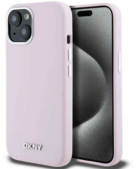 DKNY DKHMP14SSMCHLP Apple iPhone 14 15 13 6.1″ rožinės spalvos kietas dėklas Liquid Silicone Small Metal Logo MagSafe