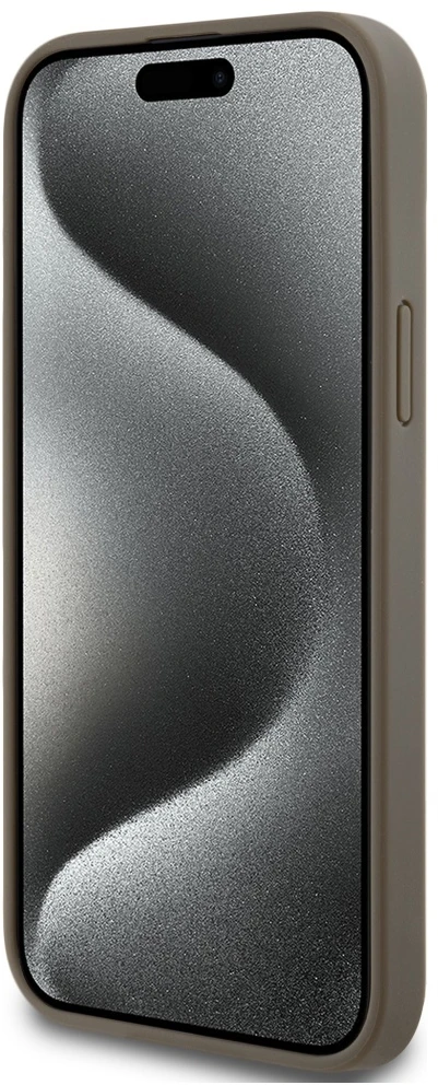DKNY DKHMP15SPSHRPSW Apple iPhone 15 14 13 6.1 inch rudos spalvos kietas dėklas Leather Pattern Metal Logo MagSafe