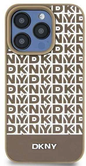 Apple iPhone 13 / 14 / 15 DKNY odinis dėklas Printed Pattern Metal Logo MagSafe (DKHMP15SPSOSPW) rudos spalvos