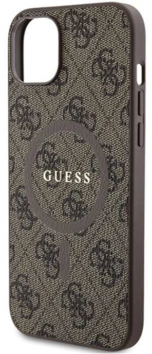 Dėklas GUESS GUHMP15SG4GFRW IPHONE 15/14/13 6.1 "BROWN / BROWN HARDCASE 4G COLLECTION LEATHER METAL LOGO MAGSAFE