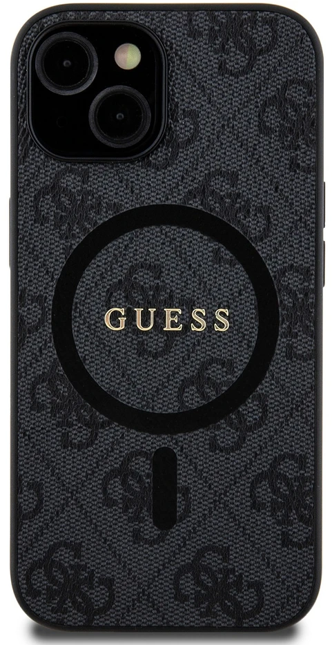 Dėklas GUESS GUHMP15SG4GFRK IPHONE 15/14/13 6.1 "Juodas / Juodas HARDCASE 4G COLLECTION LEATHER METAL MAGSAFE LOGO