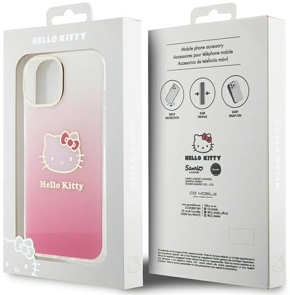 Hello Kitty HKHCP15SHDGKEP iPhone 15 / 14 / 13 6.1″ rožinės spalvos kietas dėklas IML Gradient Electrop Kitty