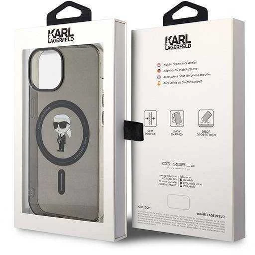 Karl Lagerfeld KLHMP14SHFCKNOK Apple iPhone 14/ 15 / 13 6.1″ juodos spalvos kietas dėklas IML Ikonik MagSafe