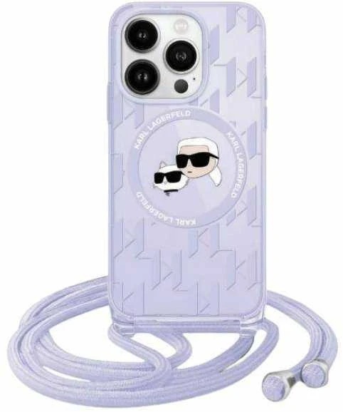 Karl Lagerfeld KLHMP15SHCKCKLCU Apple iPhone 15 / 14 / 13 6.1″ violetinės spalvos kietas dėklas IML Crossbody Mono