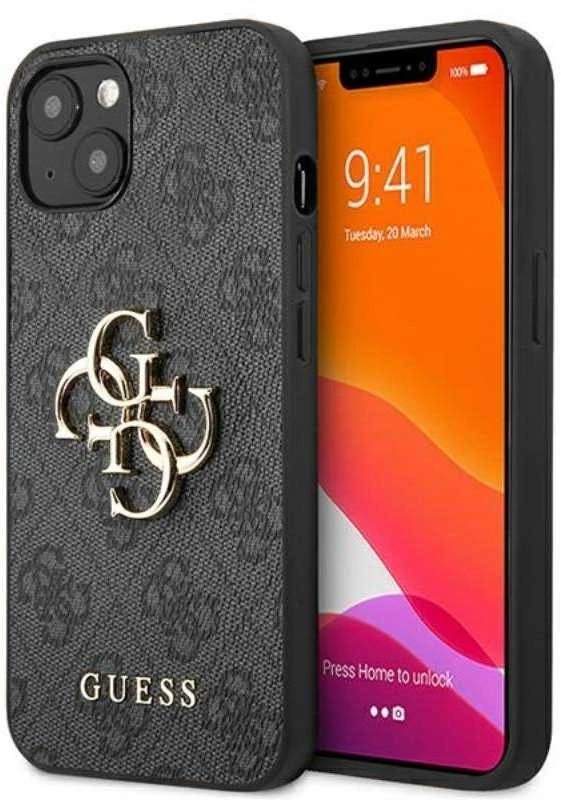 Dėklas Guess PU 4G Metal Logo Case skirtas iPhone 13, pilkas
