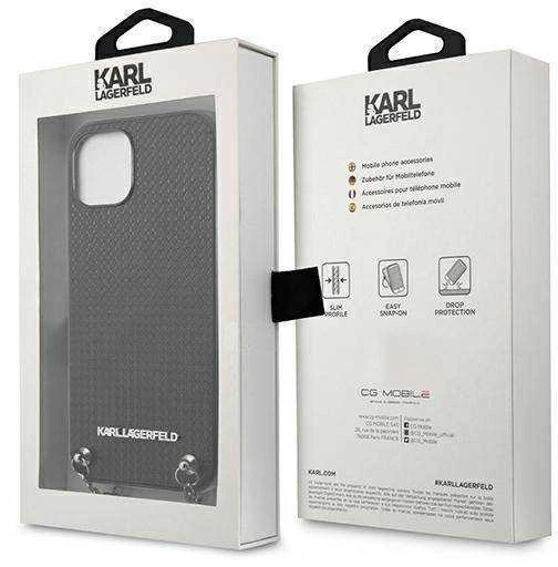 Karl Lagerfeld KLHCP13MPMK Apple iPhone 13 / 14 / 15 6,1″ kietas dėklas juodos spalvos Leather Textured and Chain