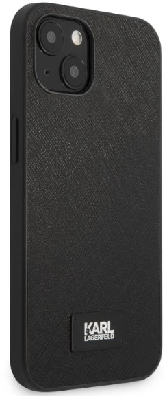 Karl Lagerfeld KLHCP13MSFMP2K iPhone 13/ 14 / 15 6,1″ kietas dėklas juodas Saffiano Plaque