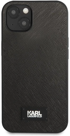 Karl Lagerfeld KLHCP13MSFMP2K iPhone 13/ 14 / 15 6,1″ kietas dėklas juodas Saffiano Plaque