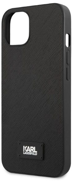 Karl Lagerfeld KLHCP13MSFMP2K iPhone 13/ 14 / 15 6,1″ kietas dėklas juodas Saffiano Plaque