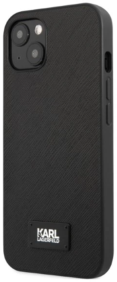 Karl Lagerfeld KLHCP13MSFMP2K iPhone 13/ 14 / 15 6,1″ kietas dėklas juodas Saffiano Plaque
