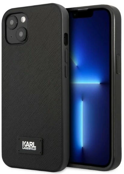 Karl Lagerfeld KLHCP13MSFMP2K iPhone 13/ 14 / 15 6,1″ kietas dėklas juodas Saffiano Plaque